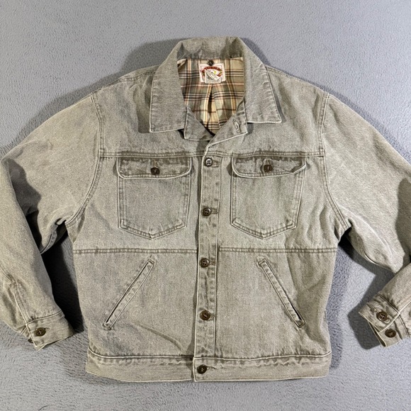Vintage Banana Republic Denim Jacket Large Plaid Lined Gray Cotton Button Up - Picture 1 of 8